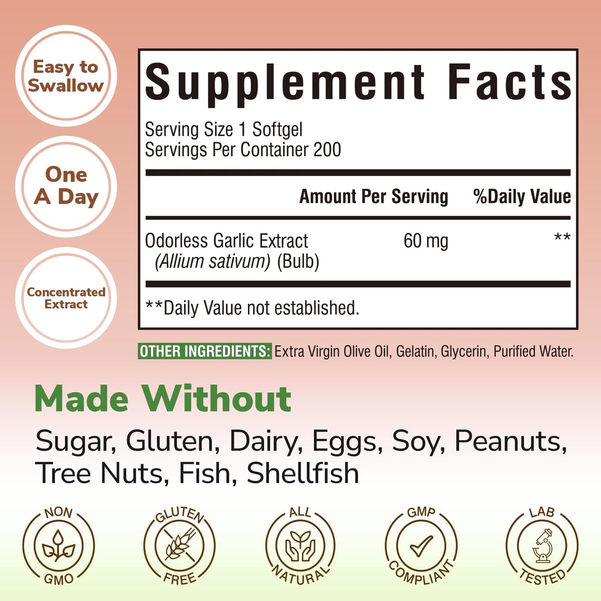 Odorless Garlic Oil 200 Softgels I554806