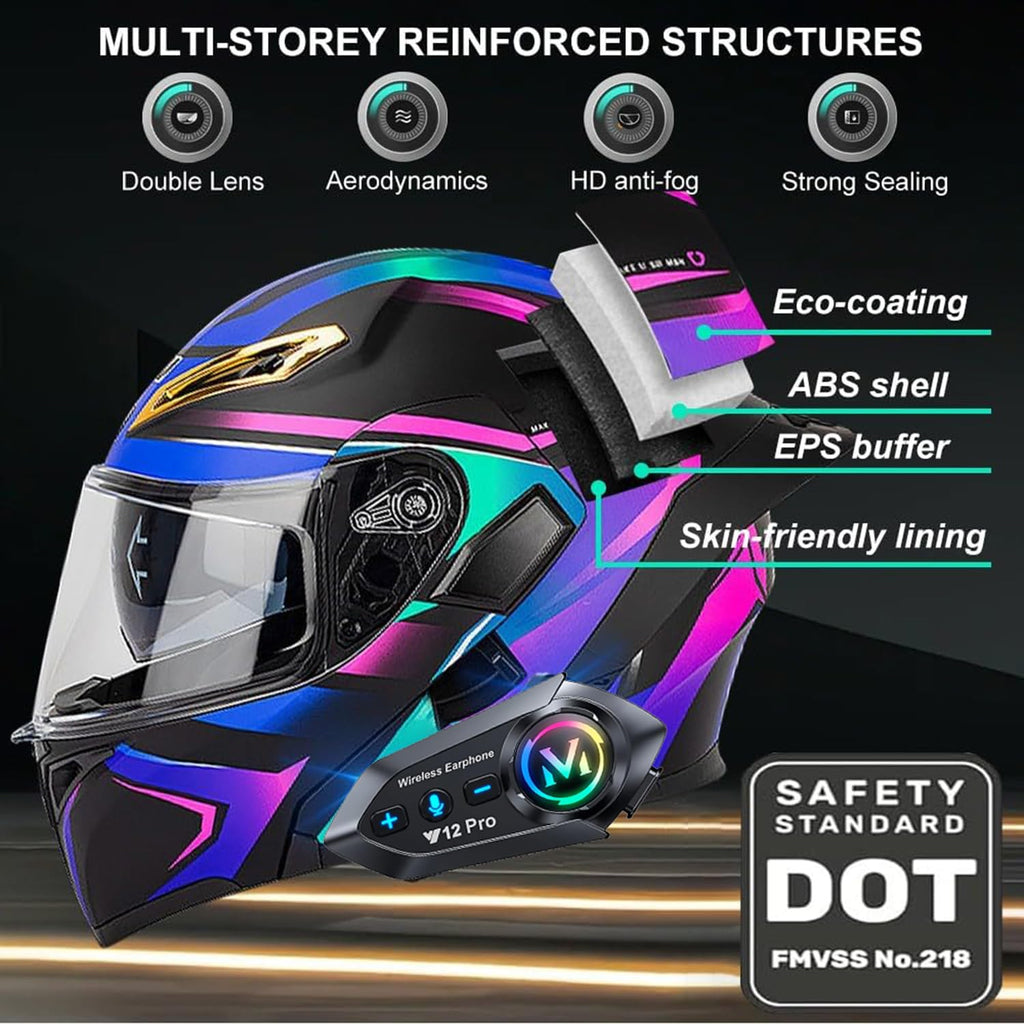 DOT Approved Flip Up Full Face Bluetooth Motorcycle Helmet I55262