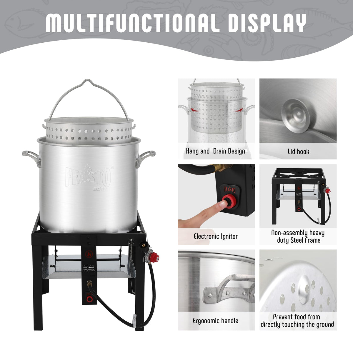 60QT Seafood Boil Pot with Basket and Burner N58277