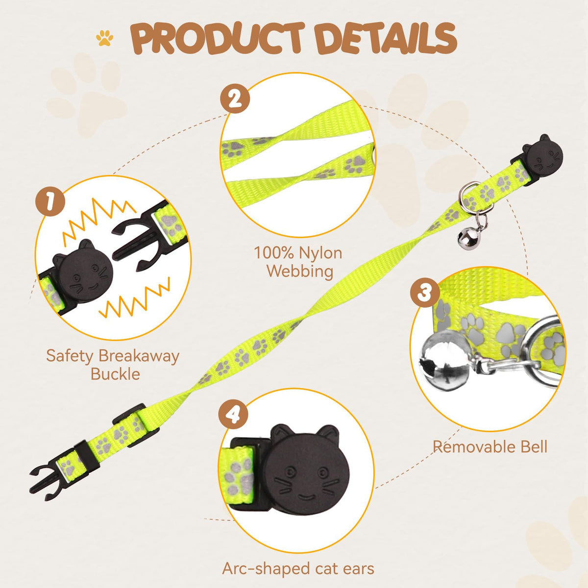 16 PCS Breakaway Reflective Nylon Cat Collars with Bells H8812