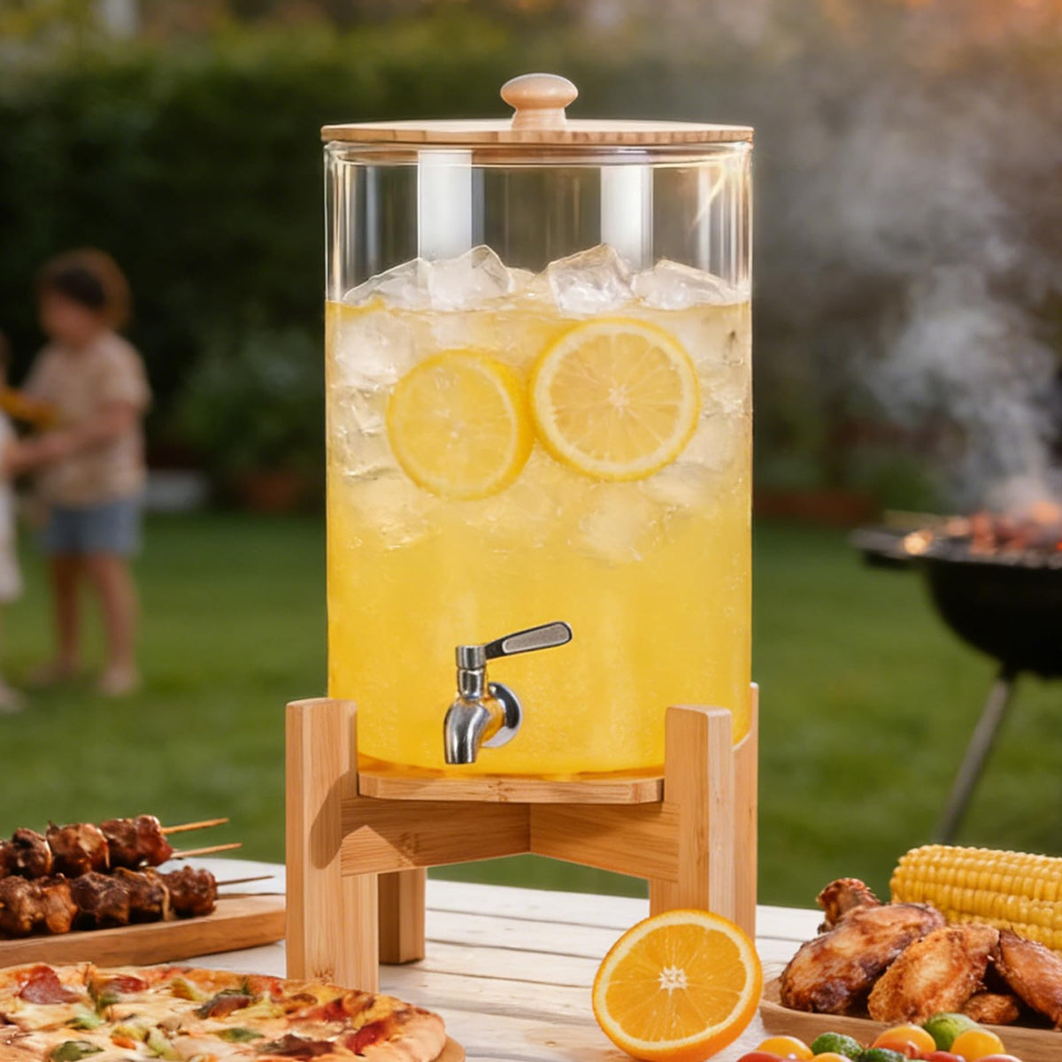 2.2 Gallon Glass Drink Dispenser with Wood Stand X96574