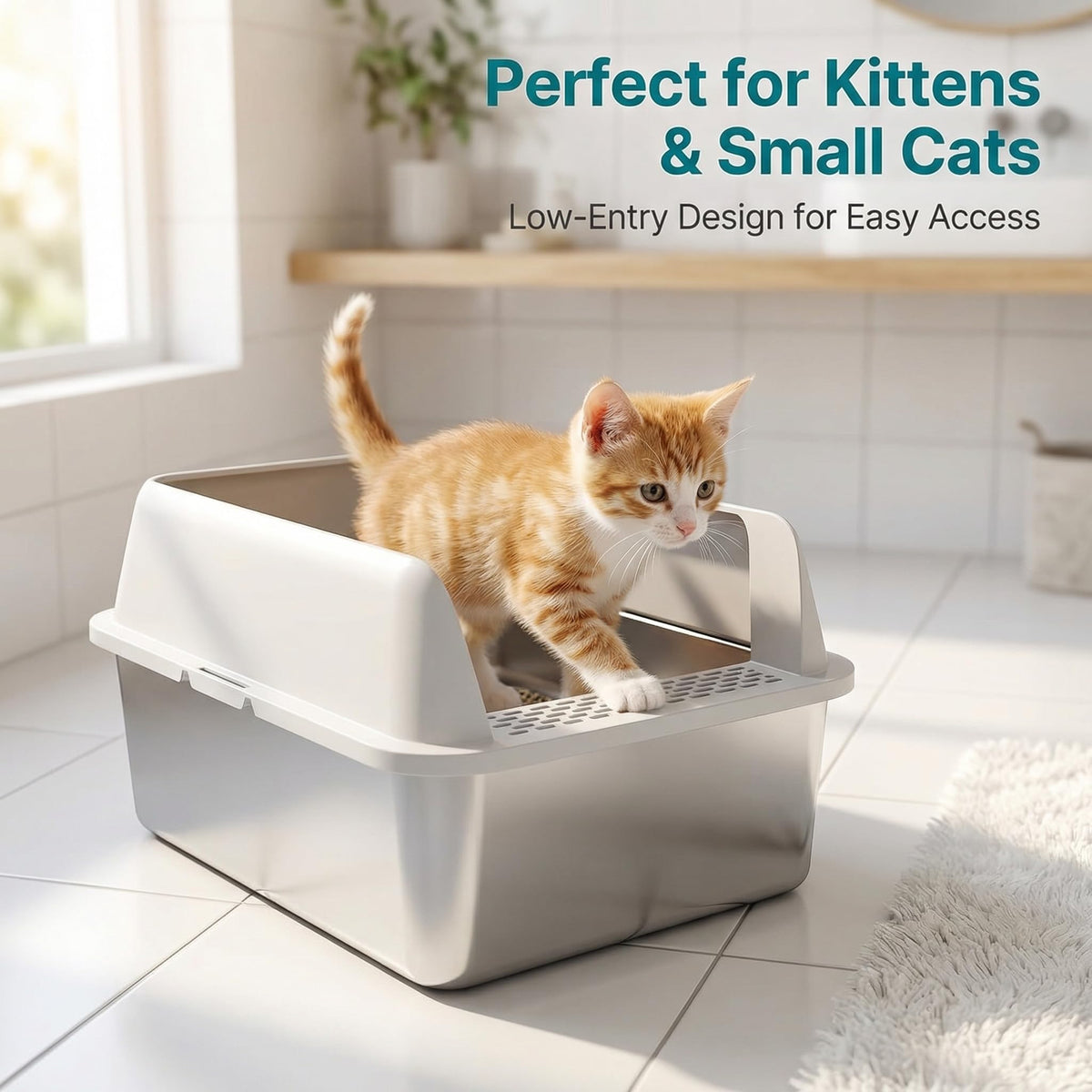 Enclosed Stainless Steel Sifting Litter Box Y56186