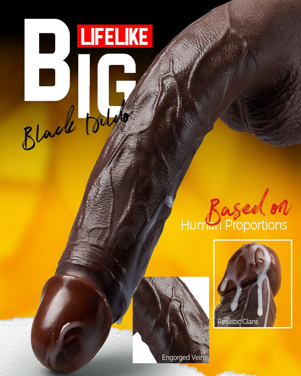 12 Inch Black Realistic Dildo with Suction Cup K6207
