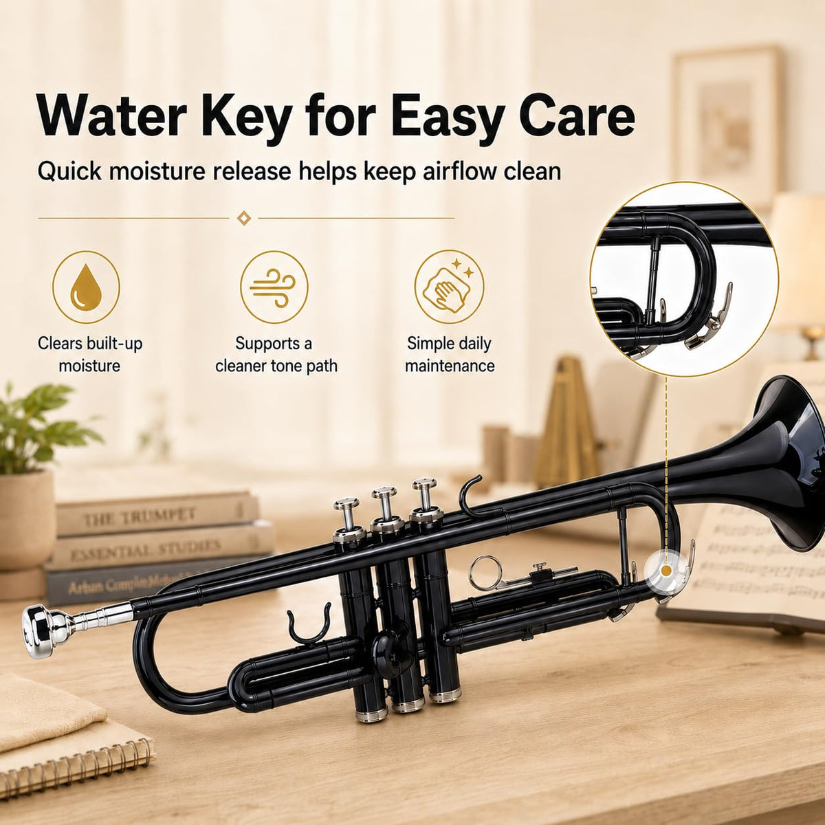 Bb Standard Trumpet Set with Hard Case, 7C Mouthpiece, Cleaning Cloth & Gloves N571