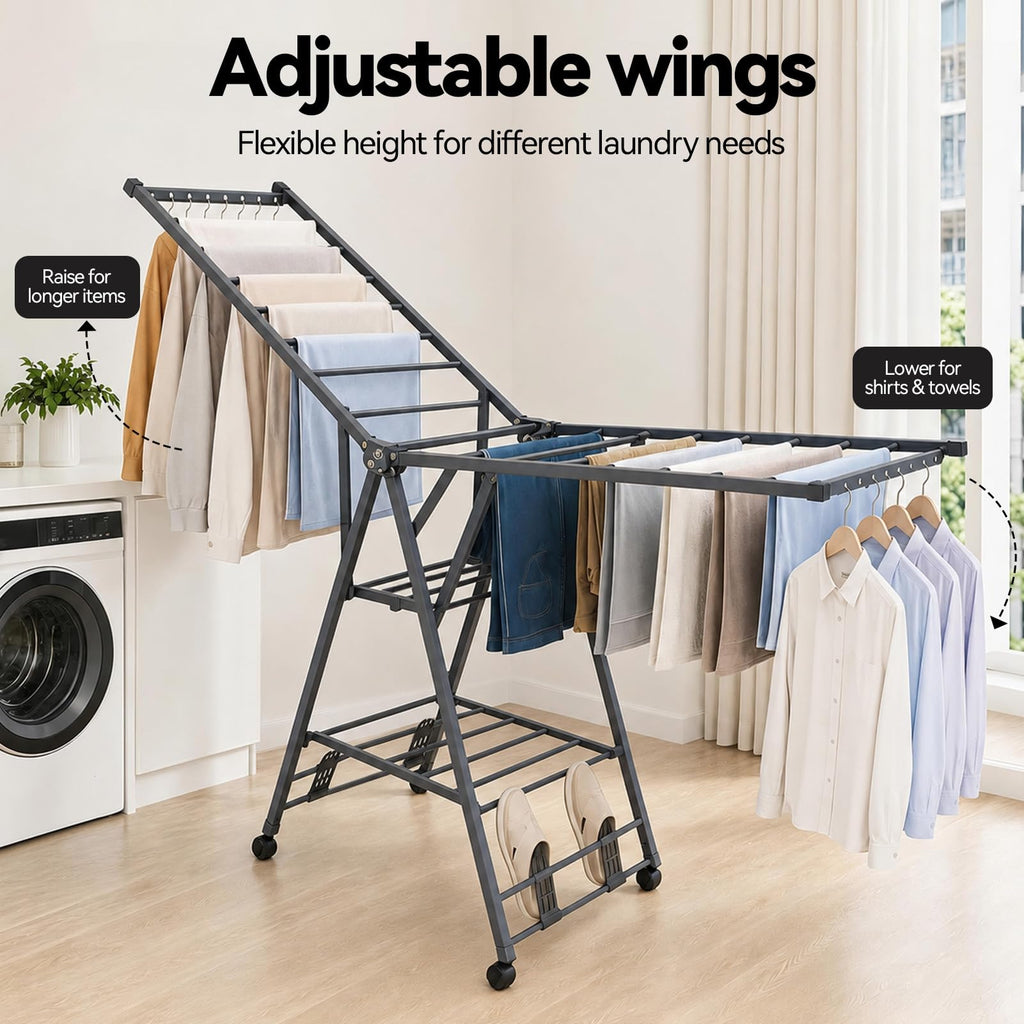 Foldable Metal Clothes Drying Rack with Wheels A239