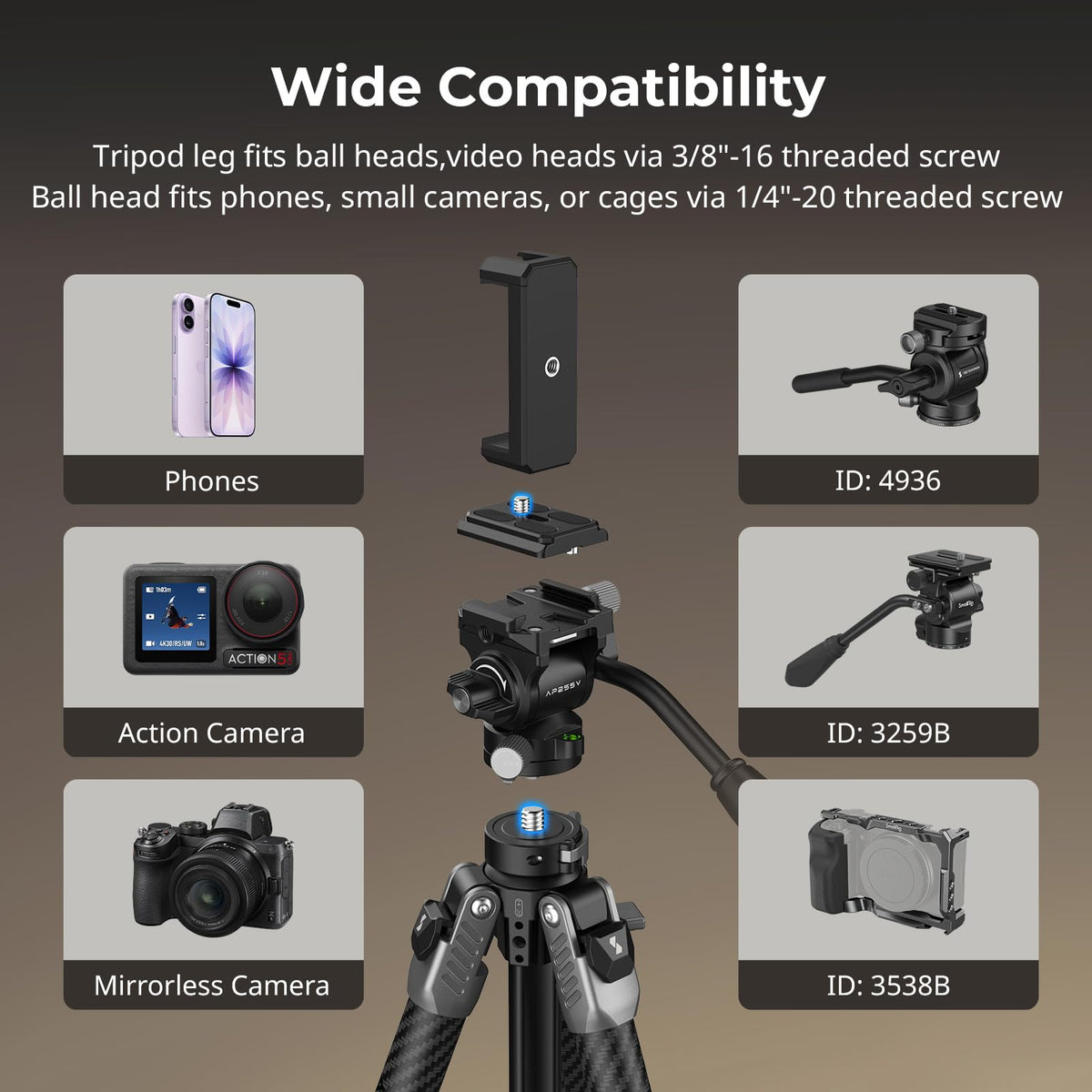 Carbon Fiber Video Tripod with Fluid Head A455