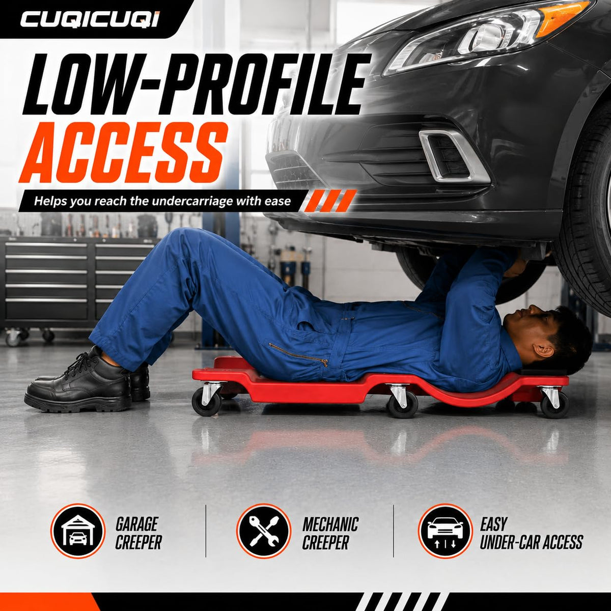 Low Profile Mechanic Creeper with Padded Headrest and 6 Swivel Casters Z259841