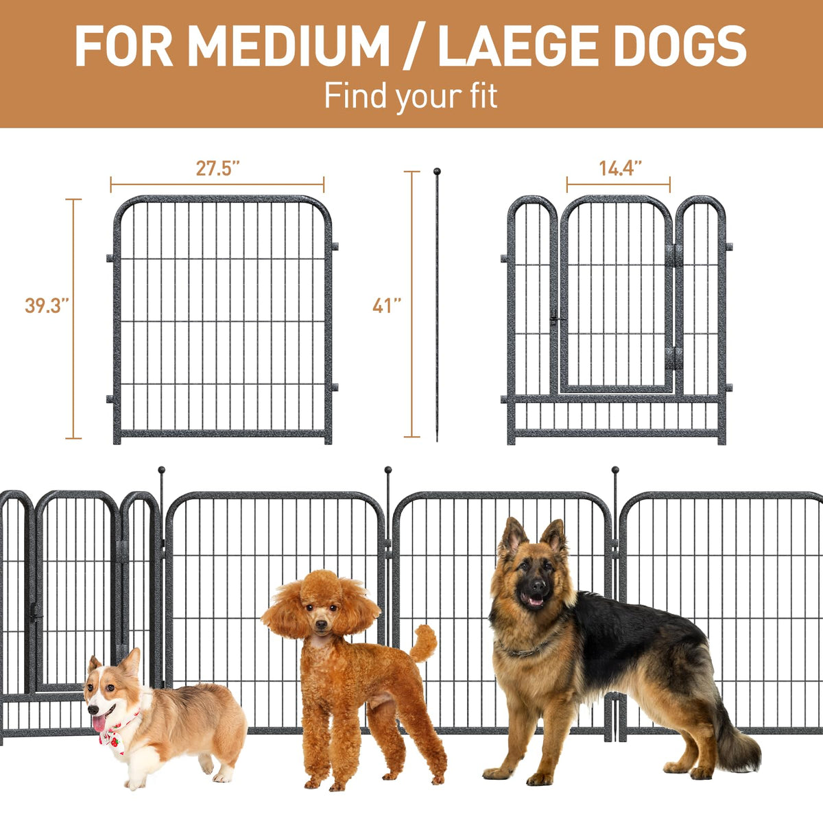 40in 16 Panels Heavy Duty Metal Dog Playpen A29317