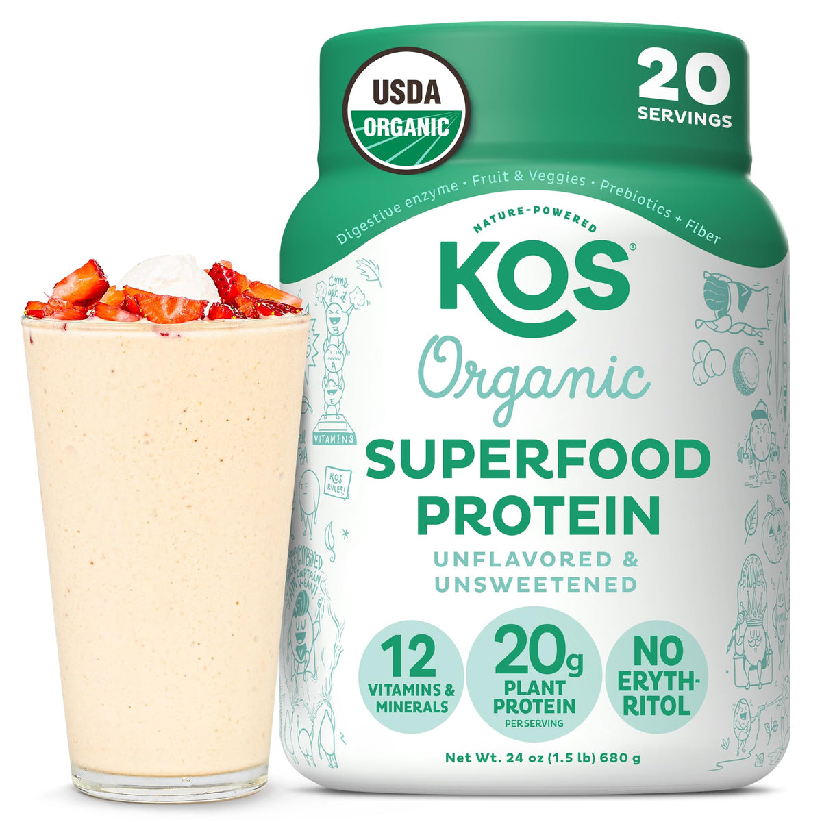Vegan Protein Powder, Unflavored & Unsweetened Pea Protein Blend, 20 Servings F513