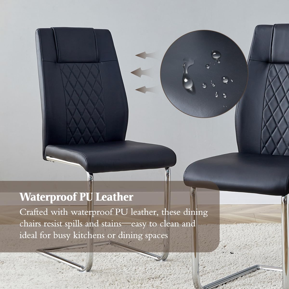 Black Faux Leather Dining Chairs Set 6 Z368198