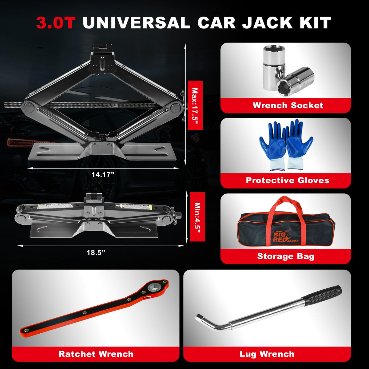 3 Ton Scissor Car Jack with Lug Wrench W69810