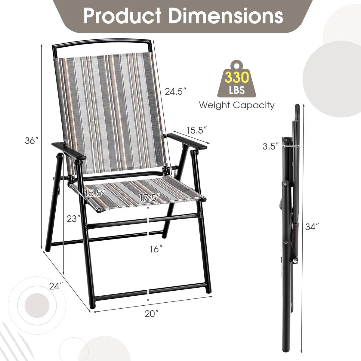 Patio Chairs Set of 2 Folding Armrests Metal Frame R669246