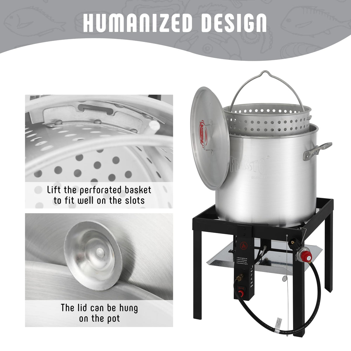 60QT Seafood Boil Pot with Basket and Burner N58277