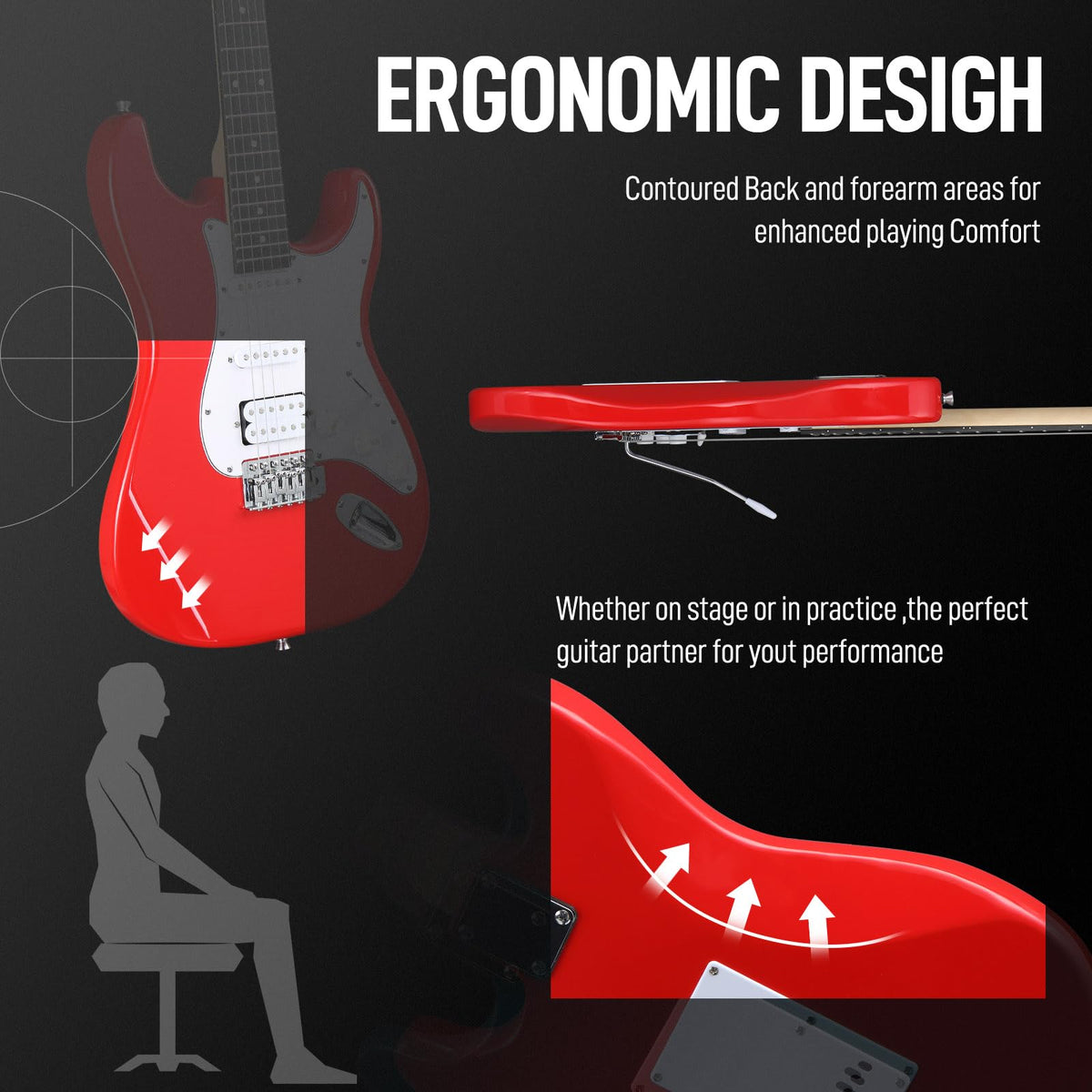 39 Inch Red Electric Guitar Kit with Amp M1814