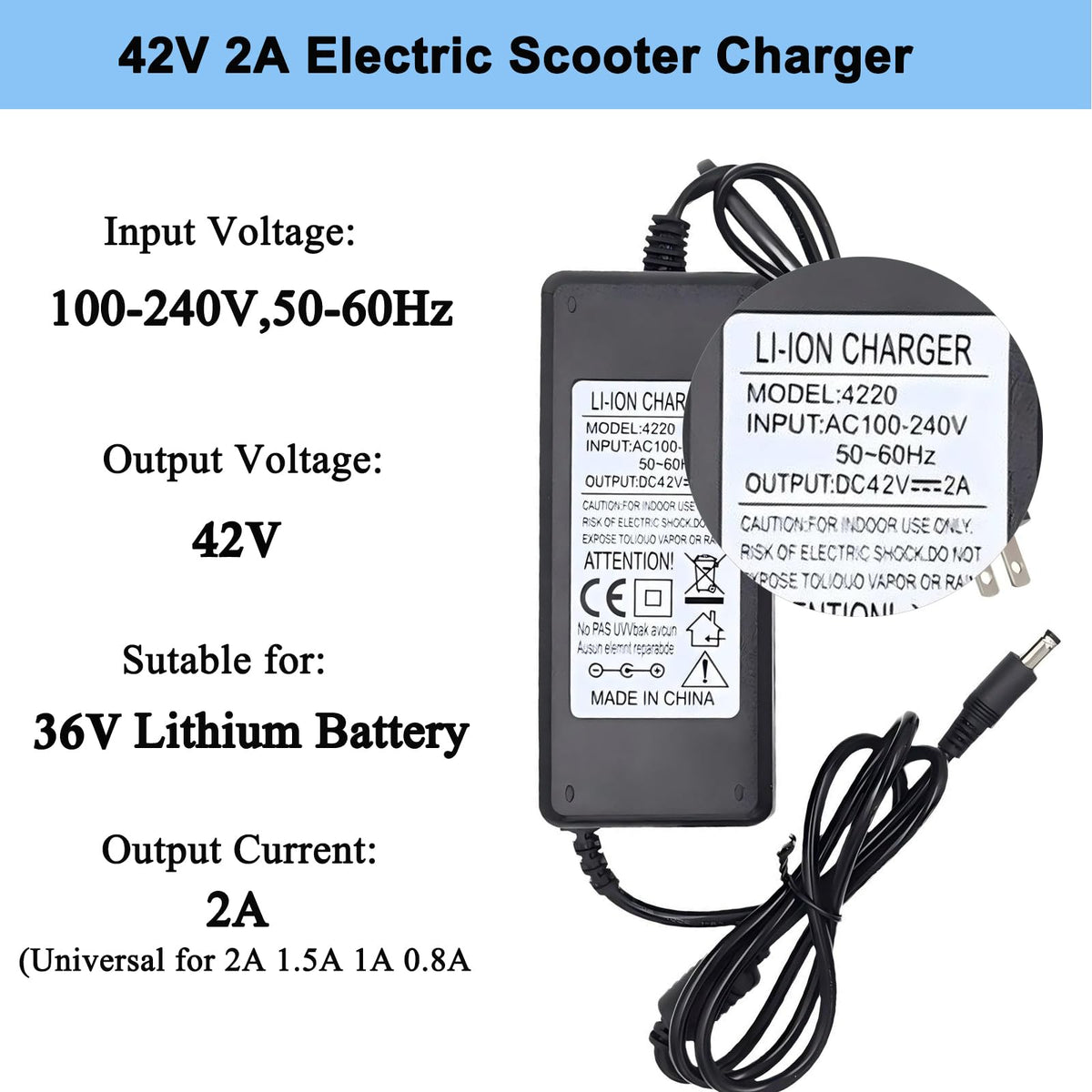 42V 2A Electric Scooter Charger with 4 Plugs B52034