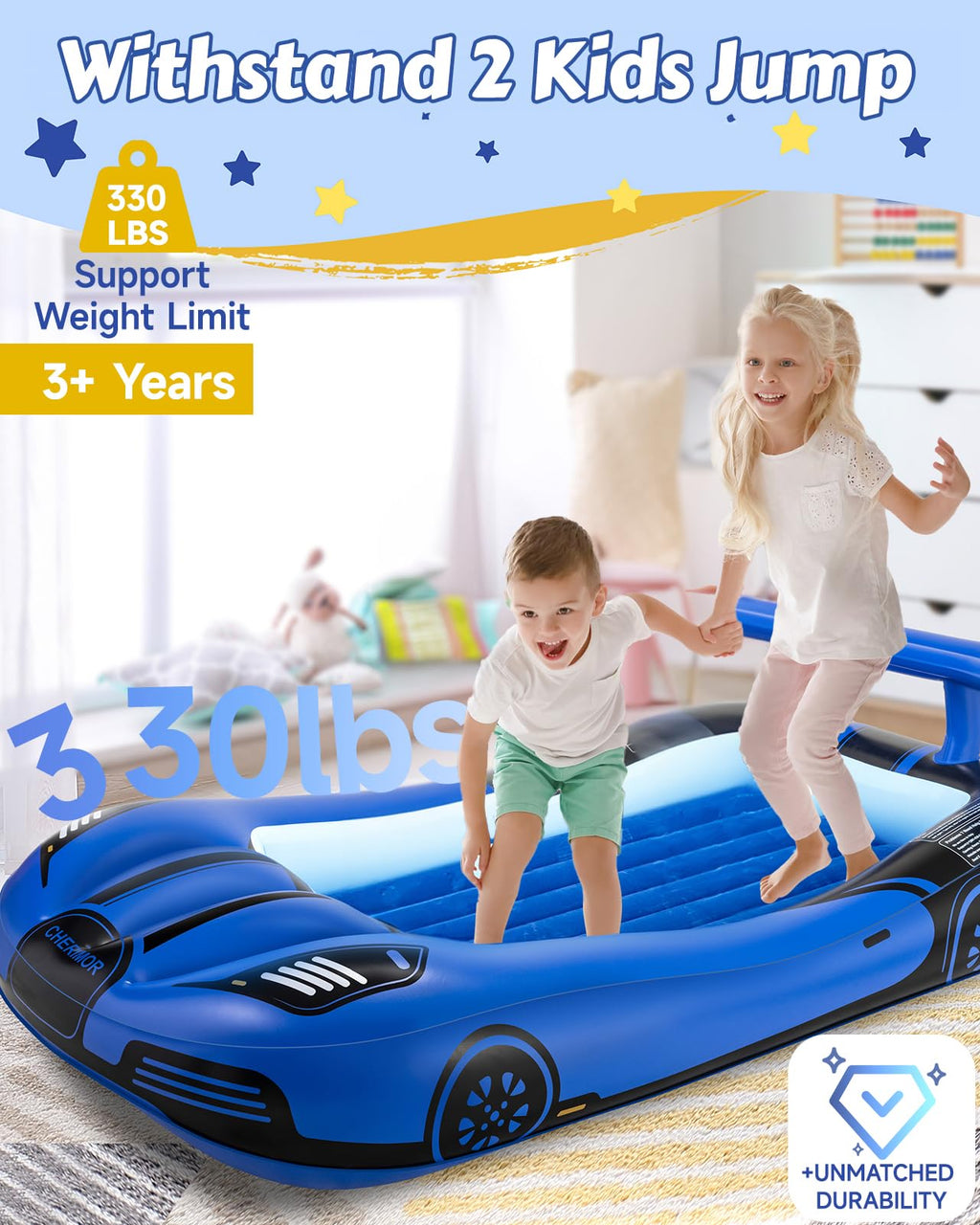 Inflatable Toddler Travel Bed with Safety Bumpers & Auto Pump V903