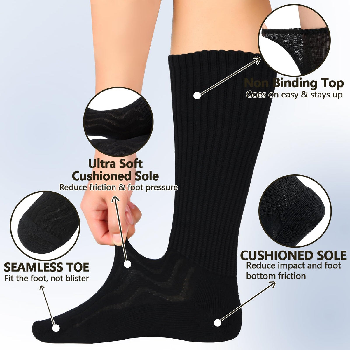 Bamboo Viscose Non-Binding Moisture Wicking Crew Socks With Seamless Toe V948