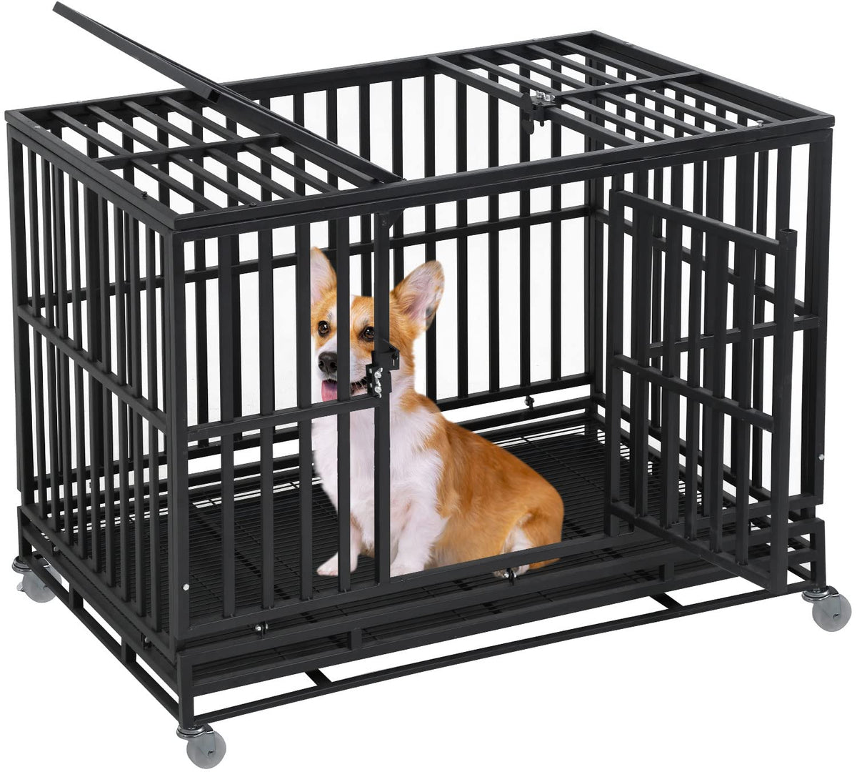 48 inch Metal Dog Crate with Wheels and Tray G684791