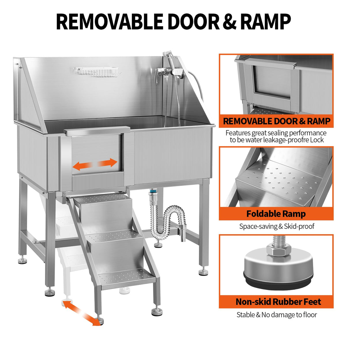 38" Stainless Steel Dog Grooming Tub with Sliding Door K82727