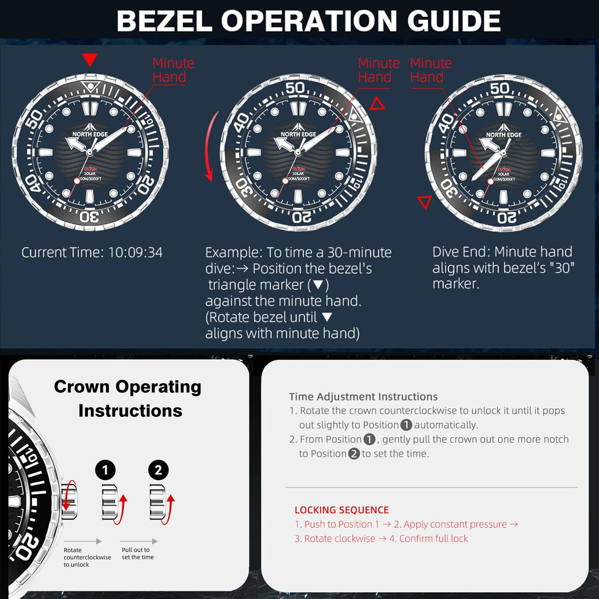 300M Water Resistant Stainless Steel Quartz Analog Watch P54542
