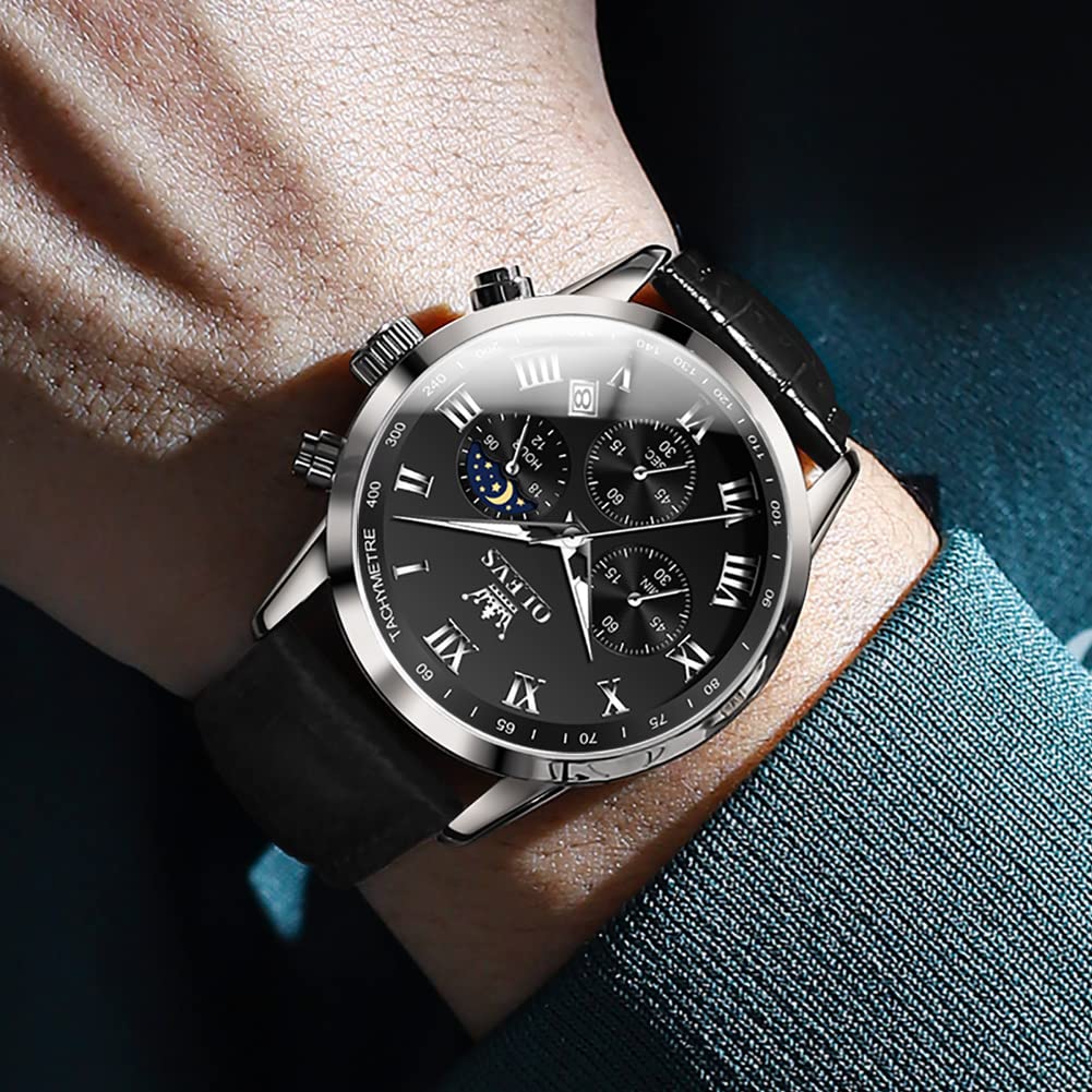 Leather Waterproof Classic Round Watch with Date J596