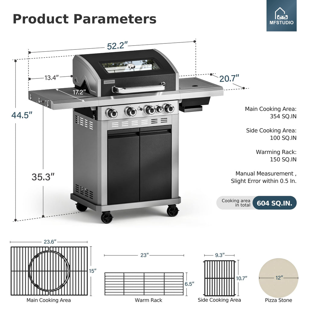 4 Burner Gas Grill with Infrared Side Burner L574468