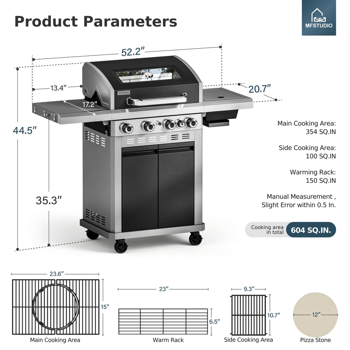 4 Burner Gas Grill with Infrared Side Burner L574468