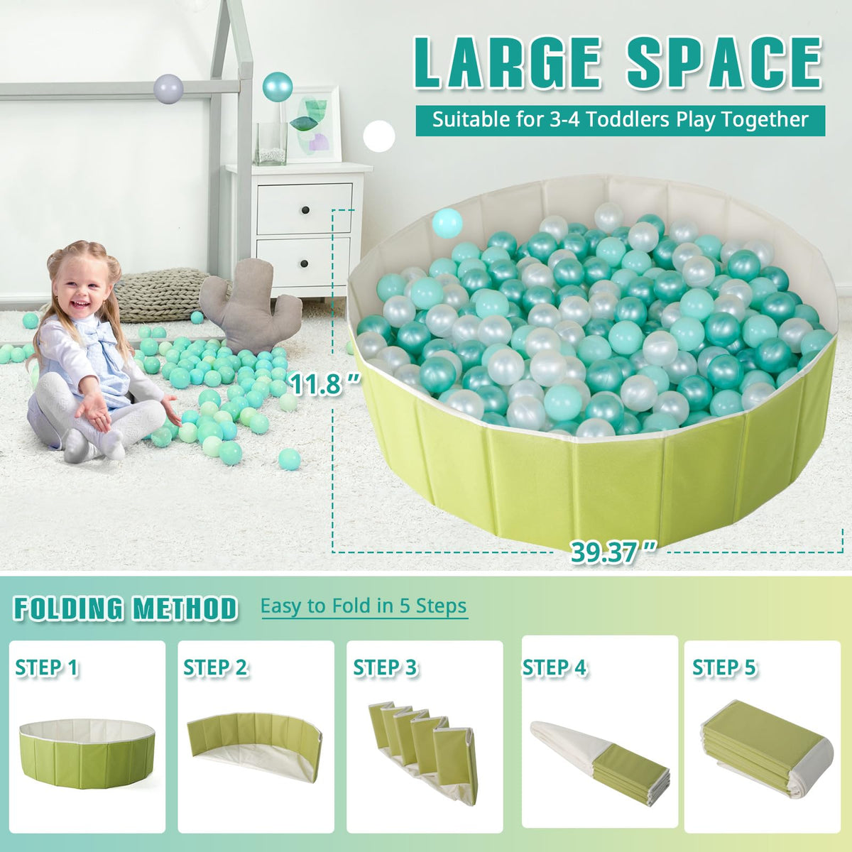40 Inch Foldable Ball Pit with Storage Bag U32873