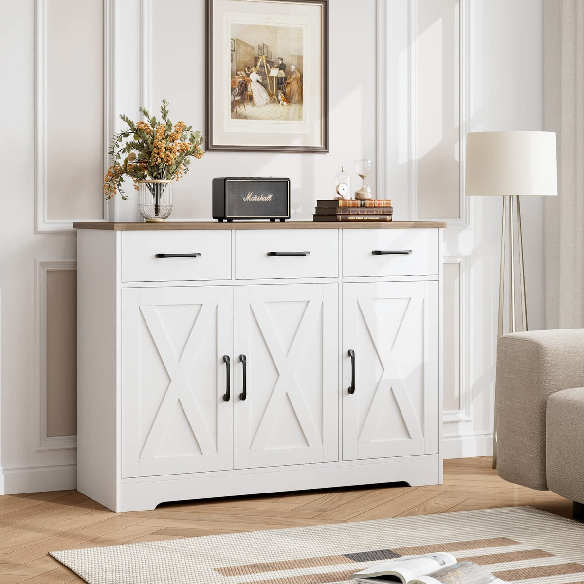 White Kitchen Buffet Cabinet with Storage Y866