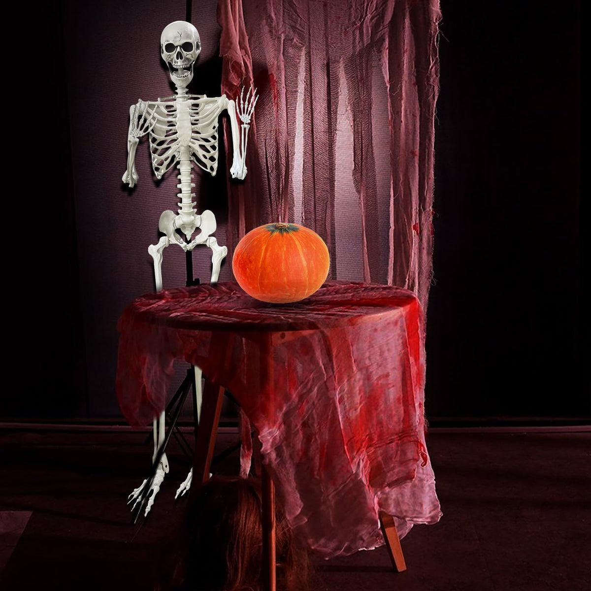 5.4Ft Poseable Life Size Human Skeleton with Rope W1429
