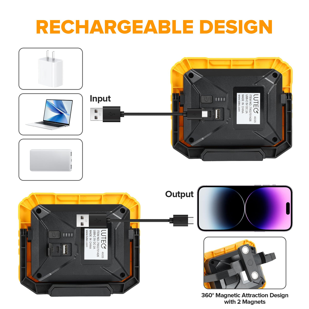 3500LM Rechargeable Magnetic LED Work Light with Stand H902