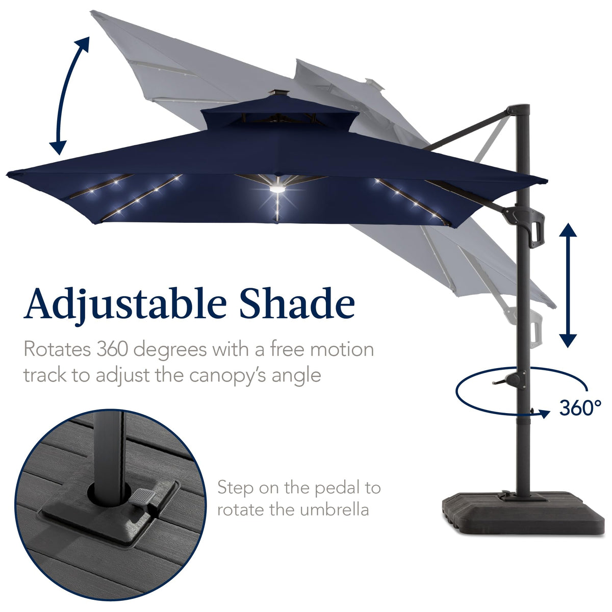12x12ft LED Cantilever Patio Umbrella with Base and 360° Rotation U6682