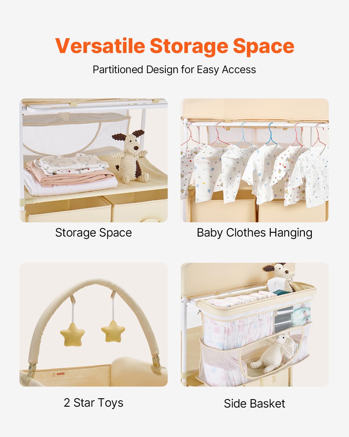 Light Beige Foldable Baby Changing Table with 2 Fabric Drawers S1705