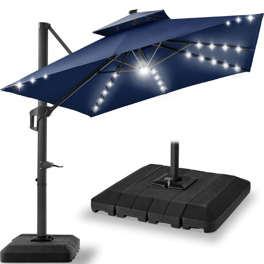 12x12ft LED Cantilever Patio Umbrella with Base and 360° Rotation U6682