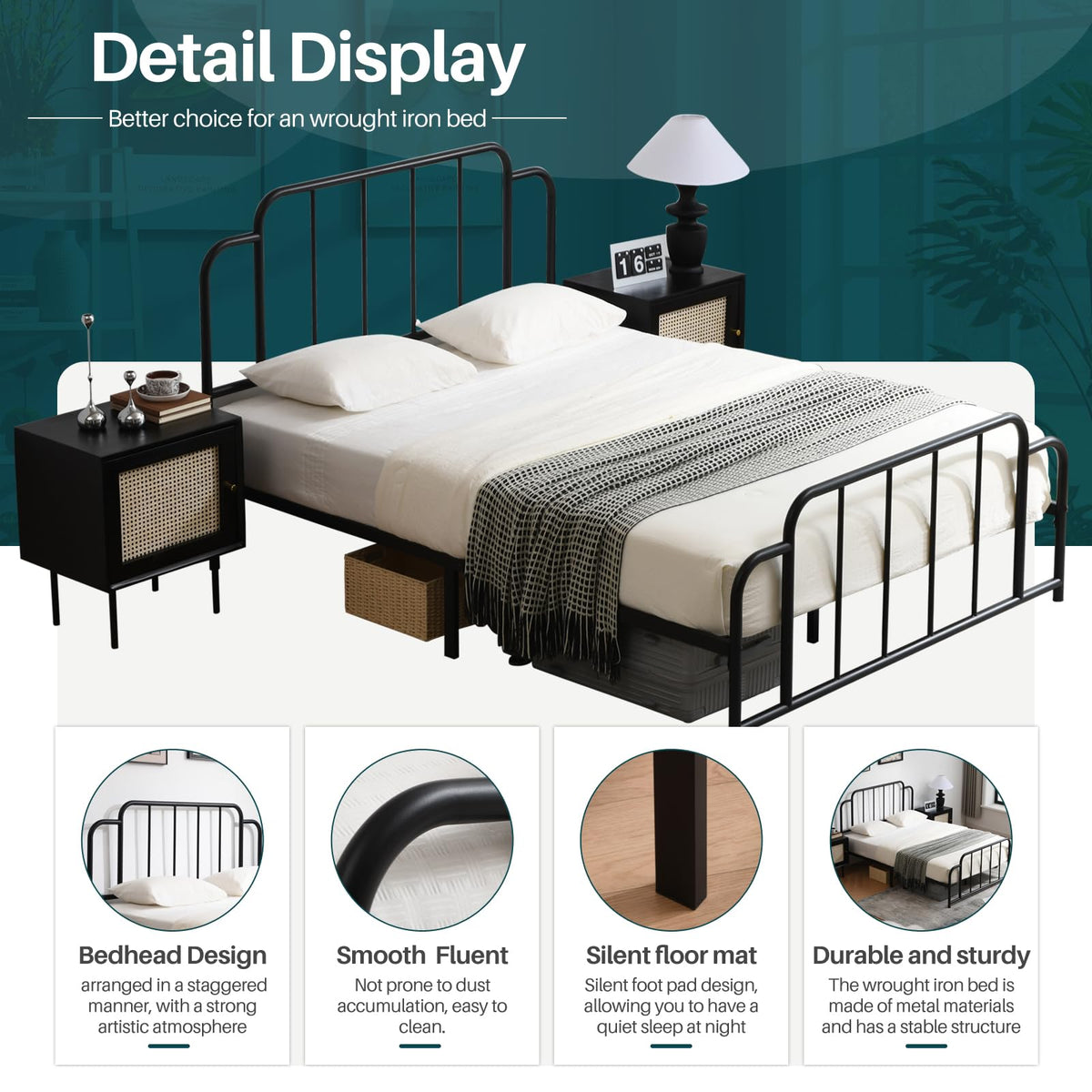 Black Full Size Metal Bed with Headboard and Footboard K9394