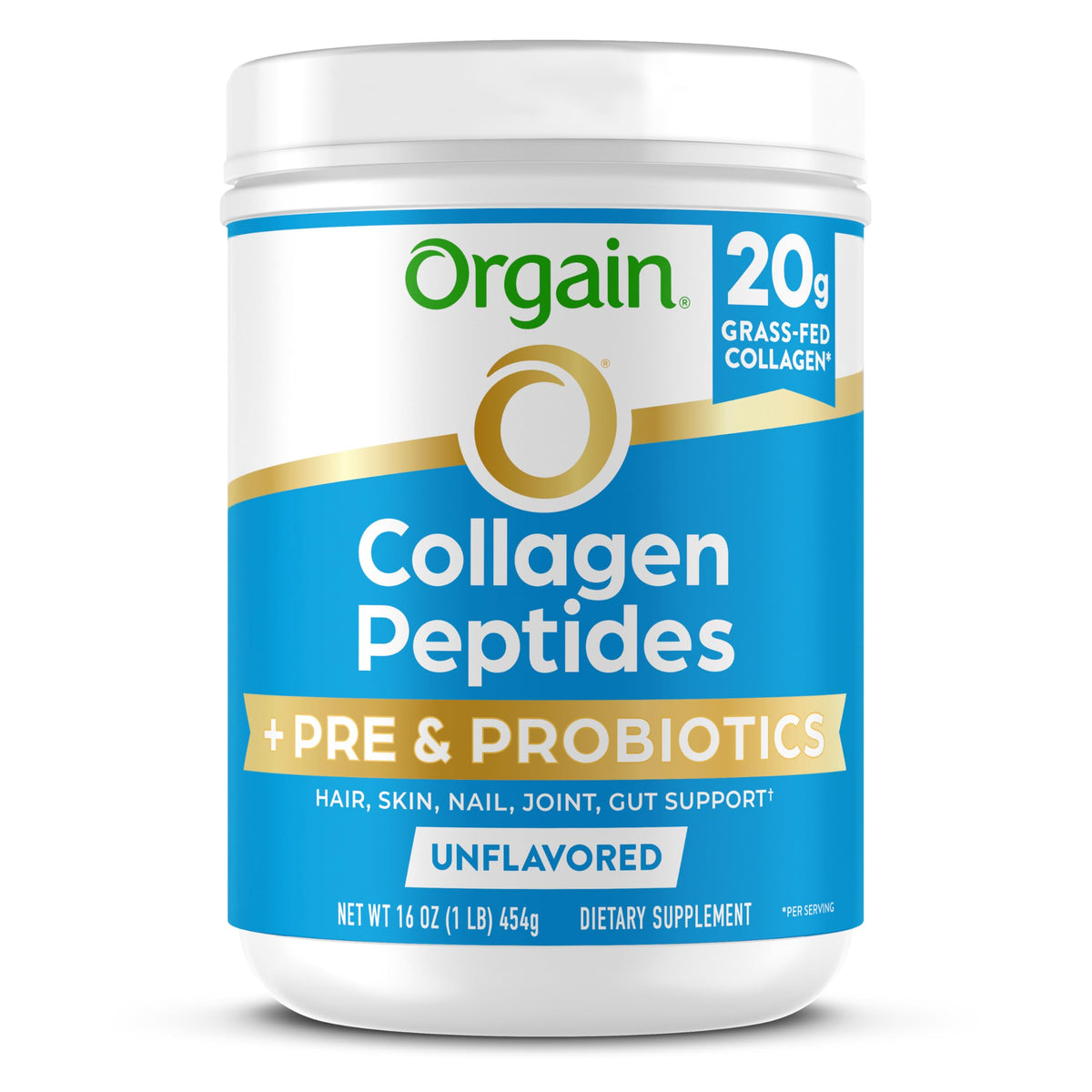 Collagen Peptides + Prebiotic & Probiotics Powder, 1lb N763714