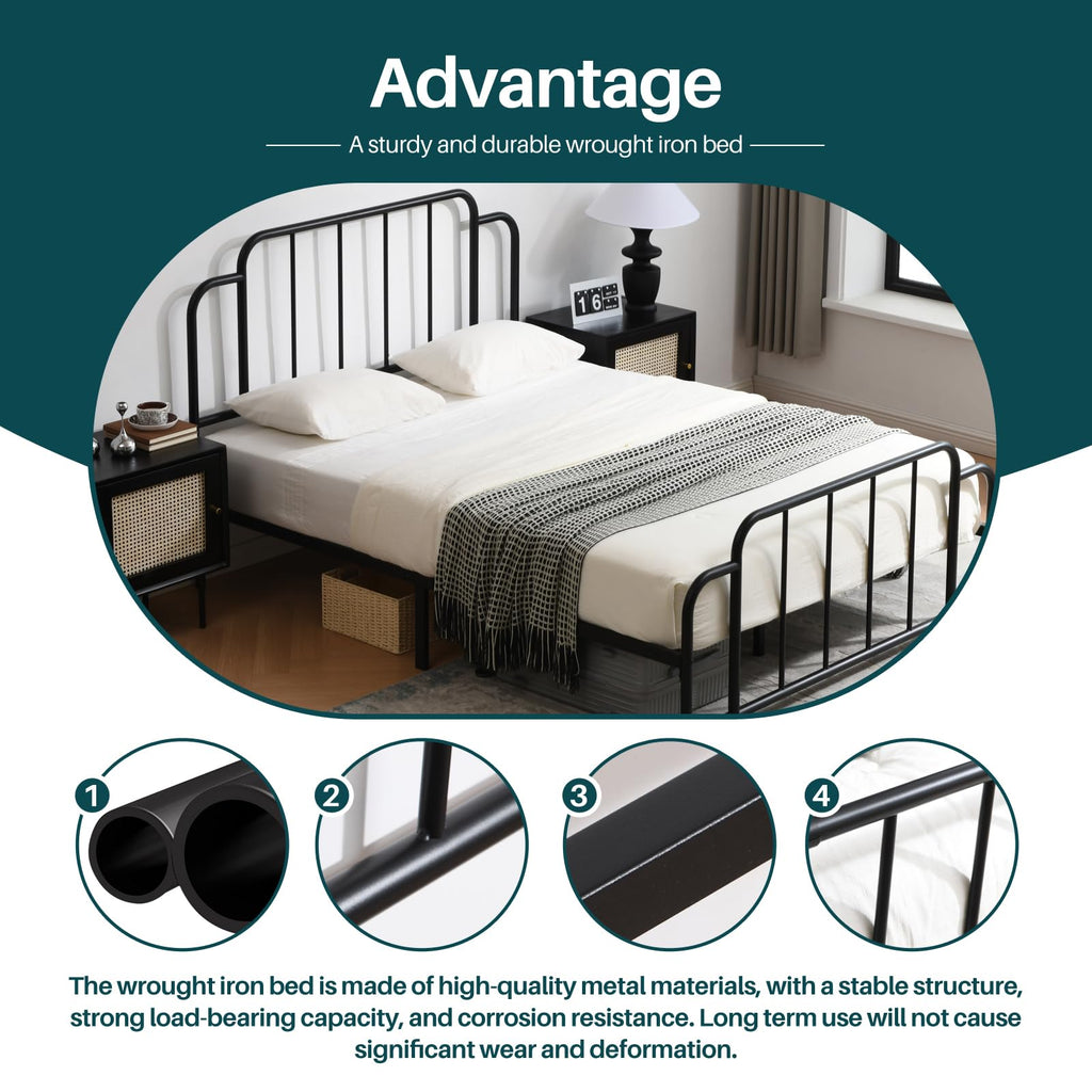 Black Full Size Metal Bed with Headboard and Footboard K9394