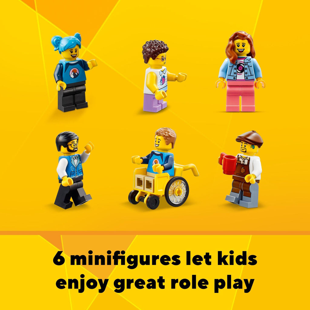 Building Toy Set, 3 in 1 City Art Deco Building, Market Street Hotel, Café Music Store and 6 Minifigures L11741