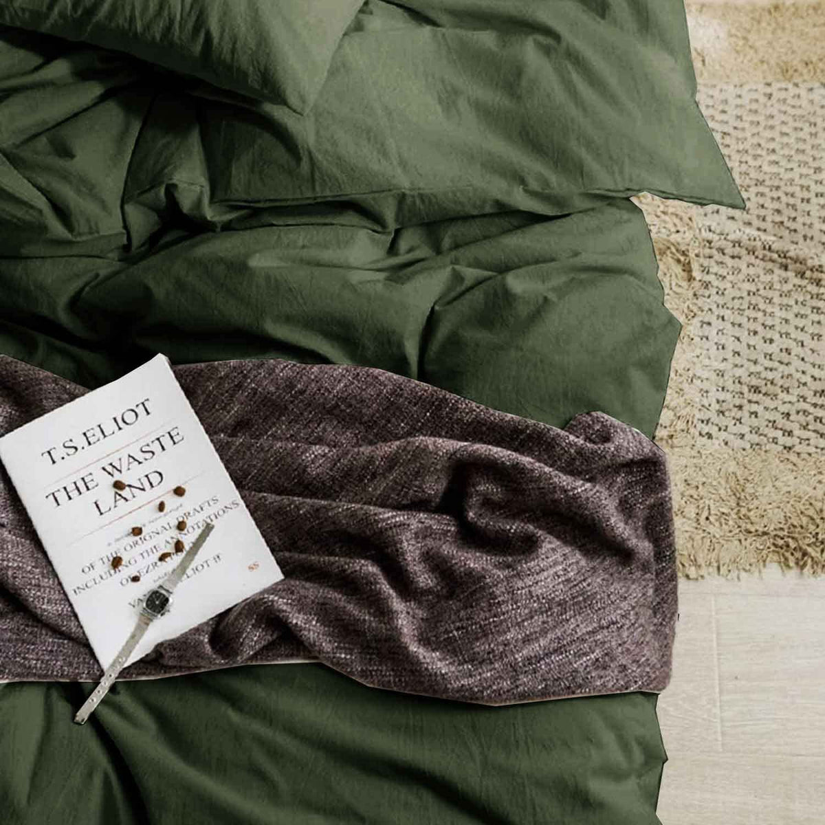 Dark Olive Green King Size 3 Piece Comforter Set W7311