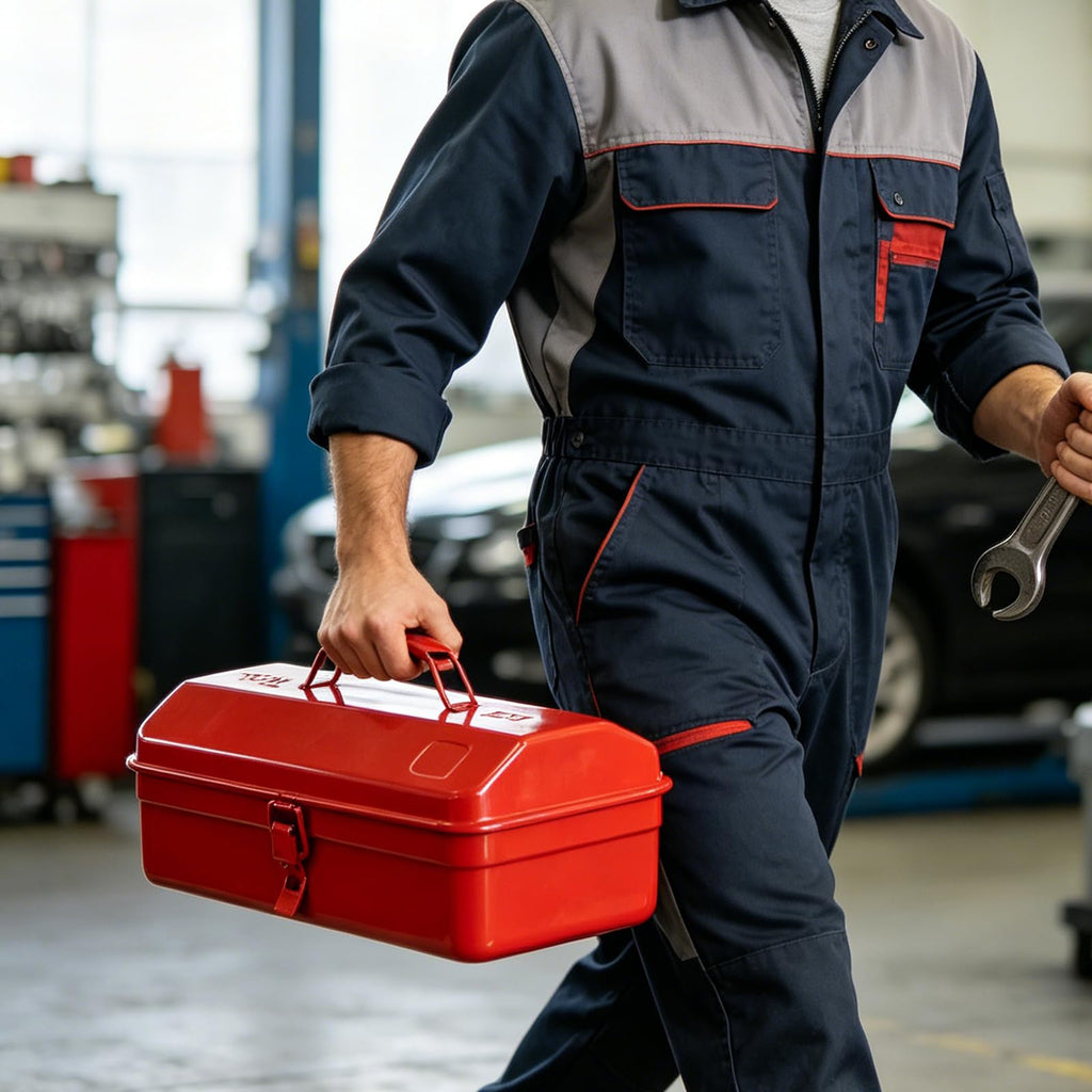 14 Inch Red Metal Tool Box with Latch and Handle U145