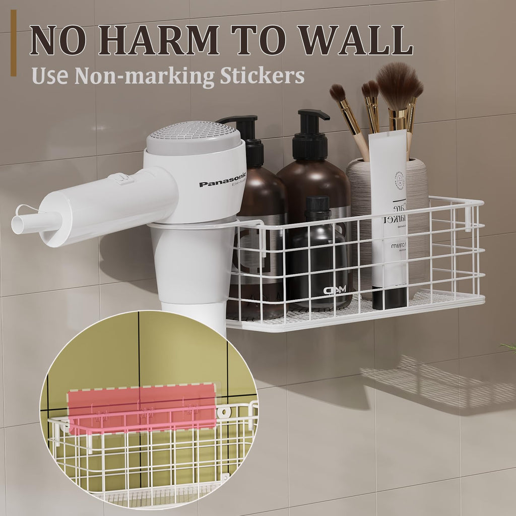Wall-Mounted Hair Dryer Holder 4-Shelf White R4839