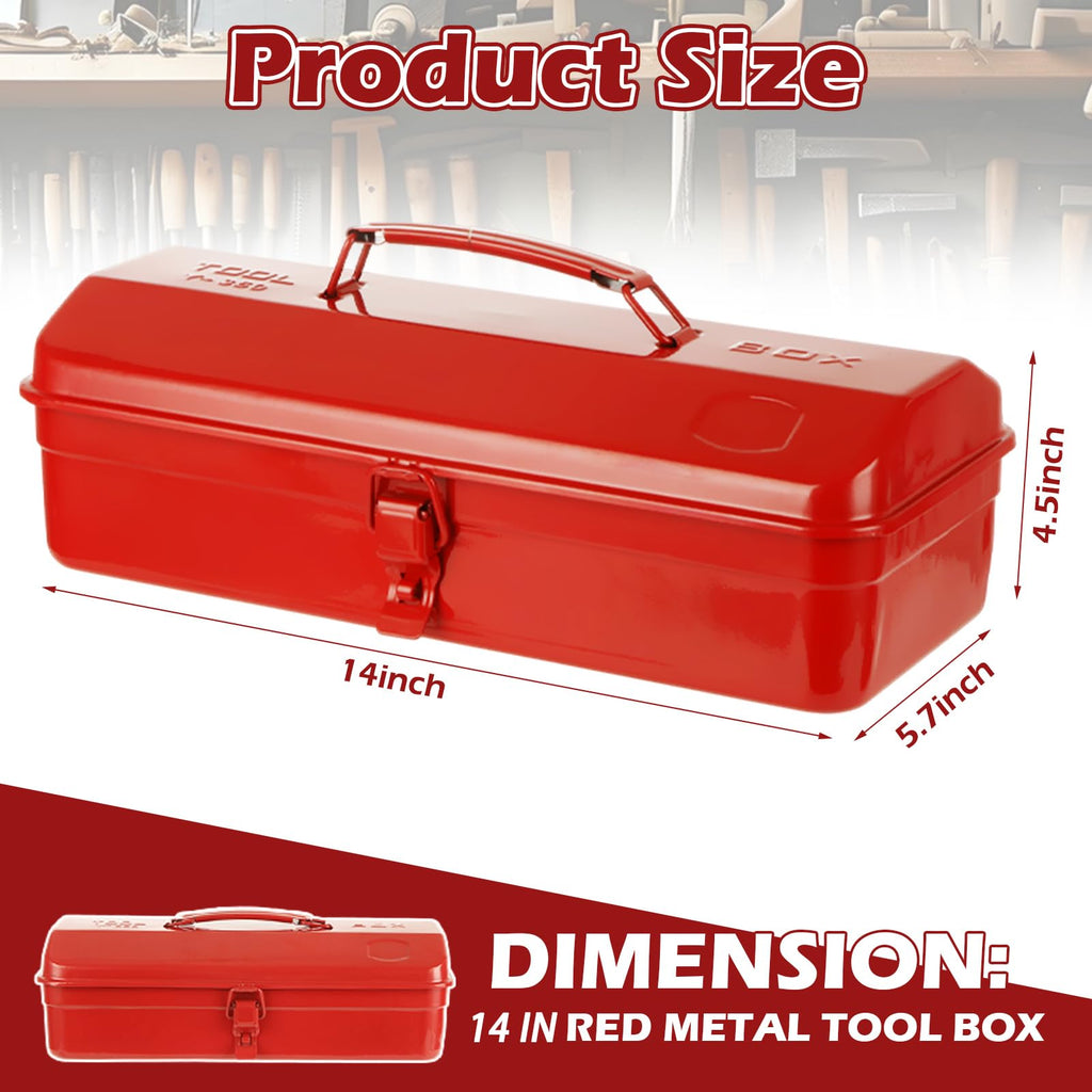 14 Inch Red Metal Tool Box with Latch and Handle U145
