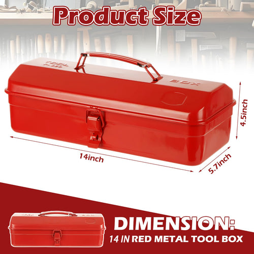 14 Inch Red Metal Tool Box with Latch and Handle U145