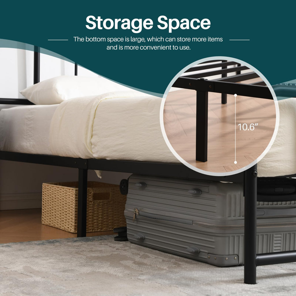 Black Full Size Metal Bed with Headboard and Footboard K9394