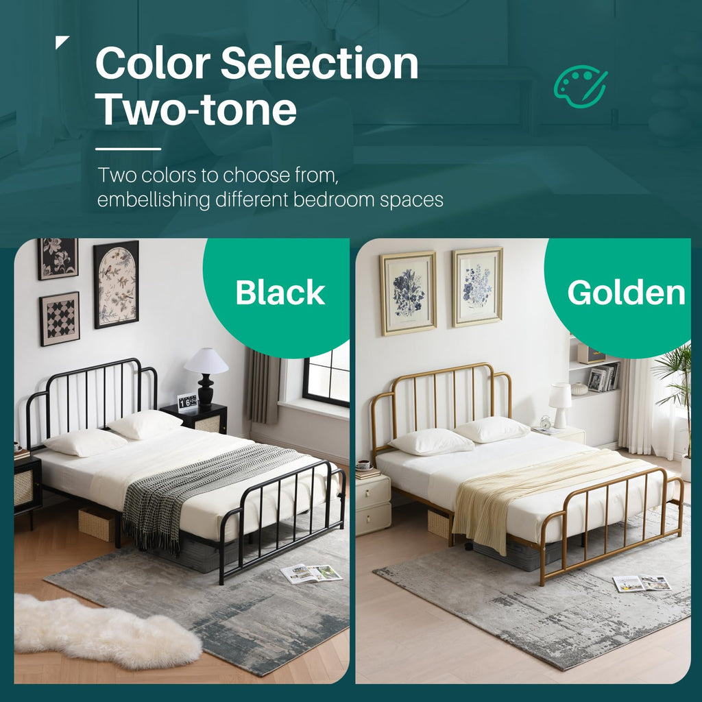 Black Full Size Metal Bed with Headboard and Footboard K9394