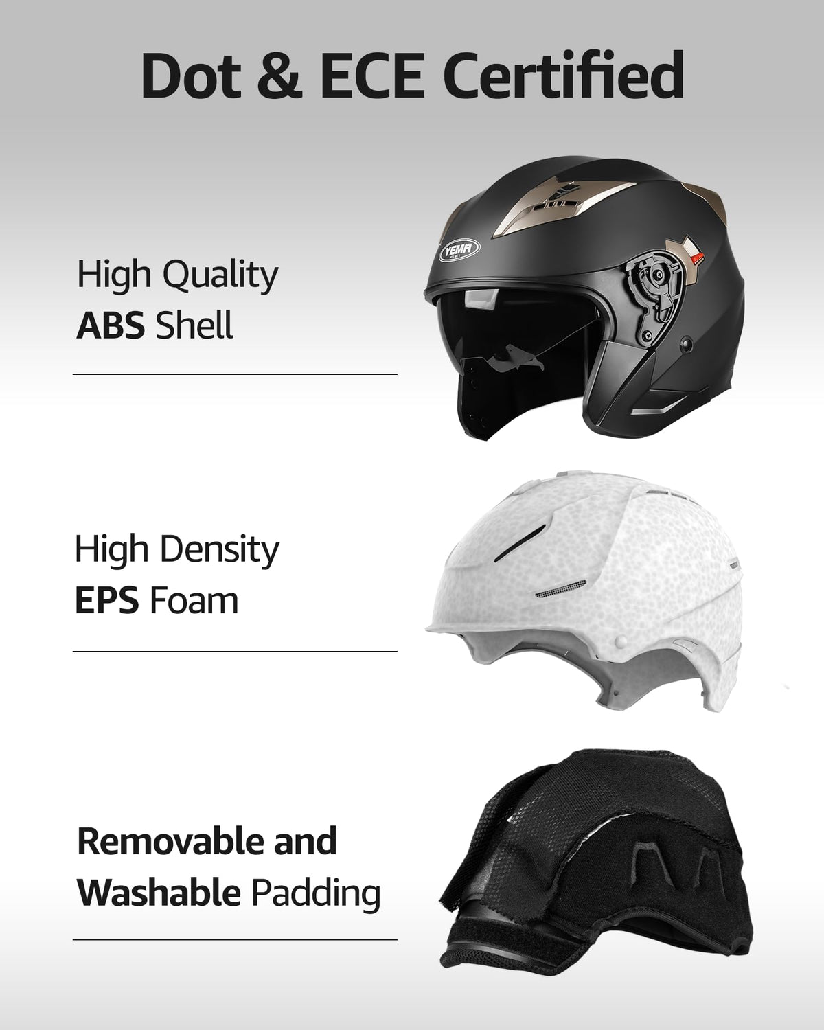 Open Face 3/4 Motorcycle Helmet DOT Approved Dual Visor M492