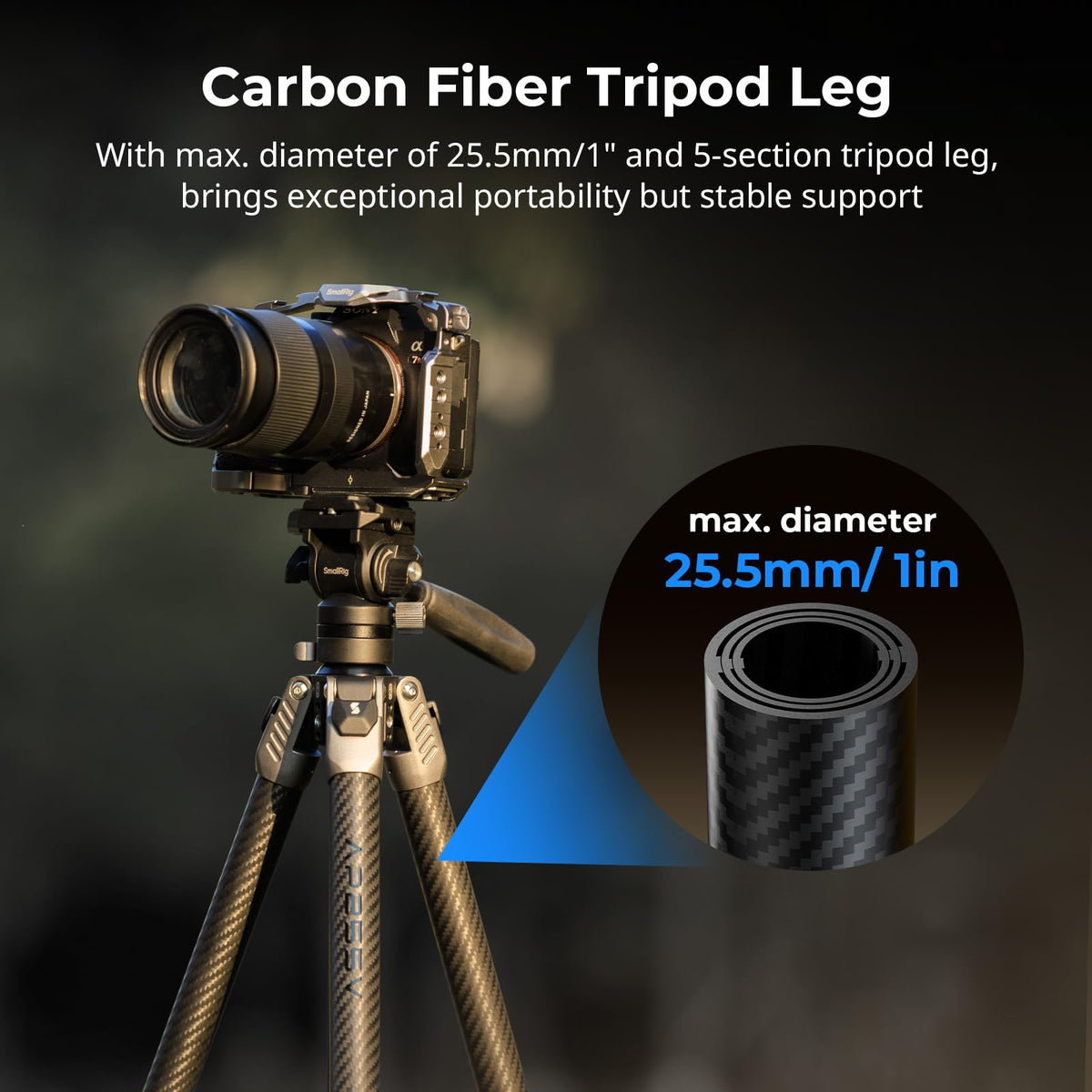 Carbon Fiber Video Tripod with Fluid Head A455