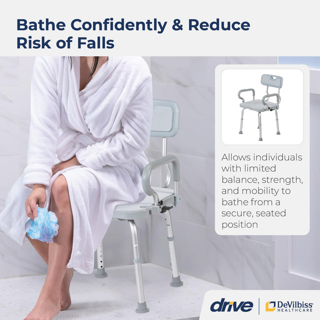 Gray Swivel Shower Chair with Arms and Back X52426