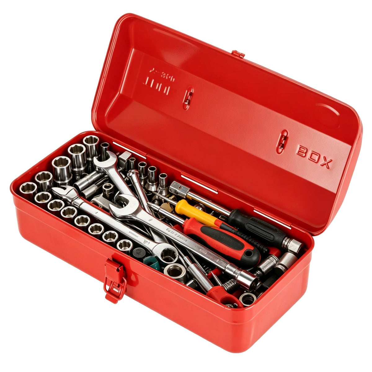14 Inch Red Metal Tool Box with Latch and Handle U145