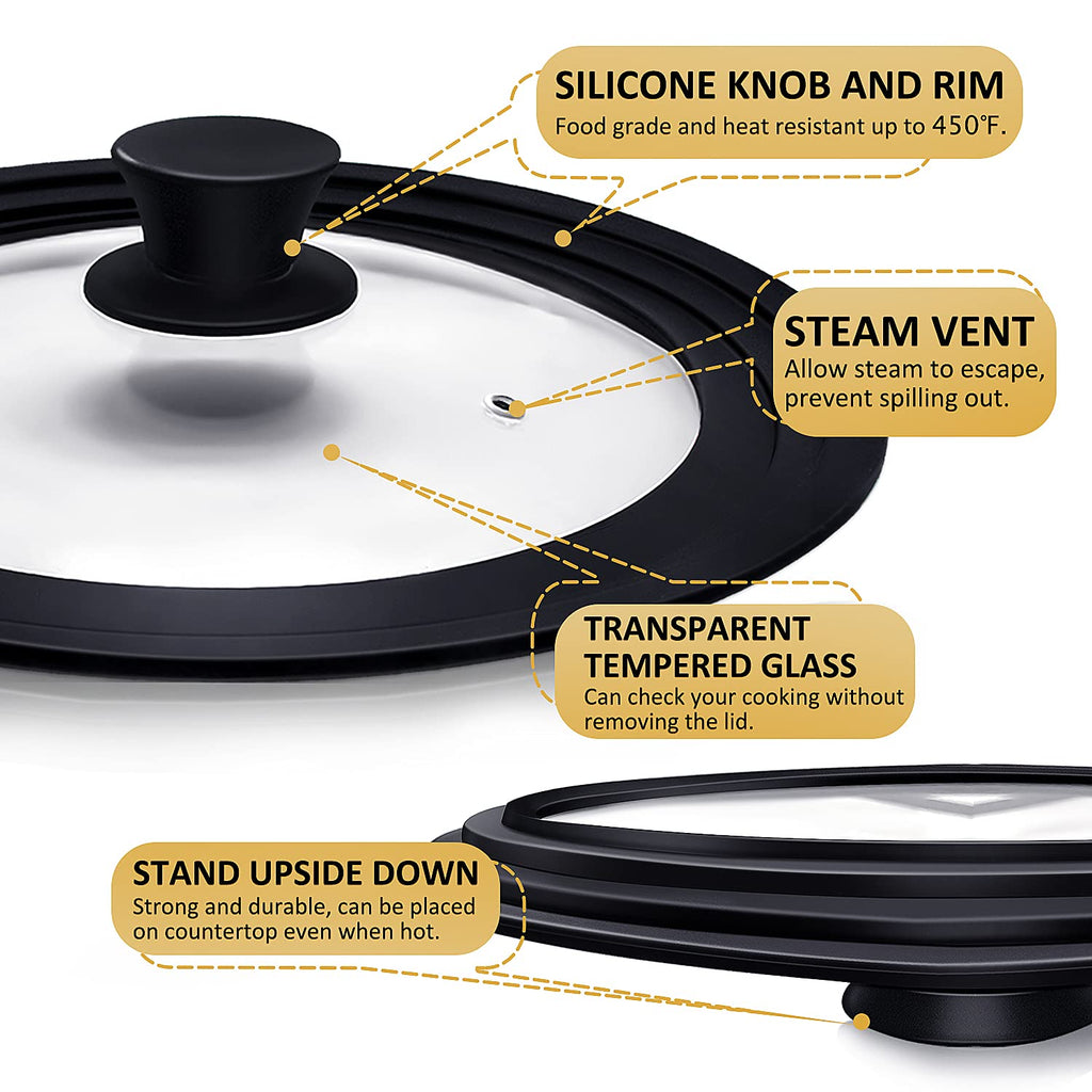Universal Lid for Pots Pans and Skillets with Silicone Rim and Tempered Glass H41557